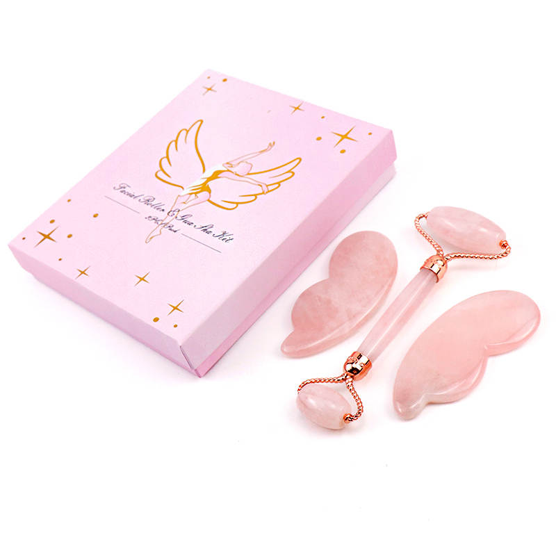 Beauty Wow Rose Quartz Angel Facial Roller & Gua Sha Gift Set 1