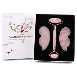 Beauty Wow Rose Quartz Angel Facial Roller & Gua Sha Gift Set White Box 2