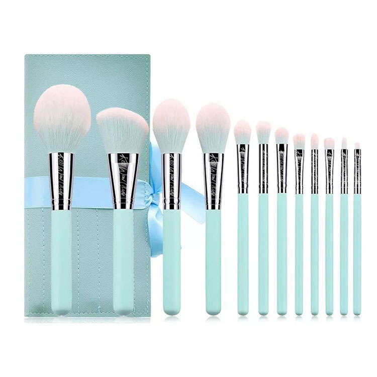 Blue Makeup brush set 9 with logo