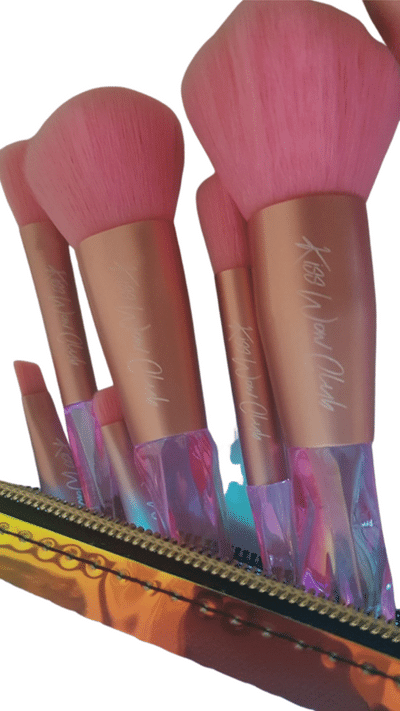 Kiss Wow Club Holographic Crystal Pink Makeup Brush Set 2